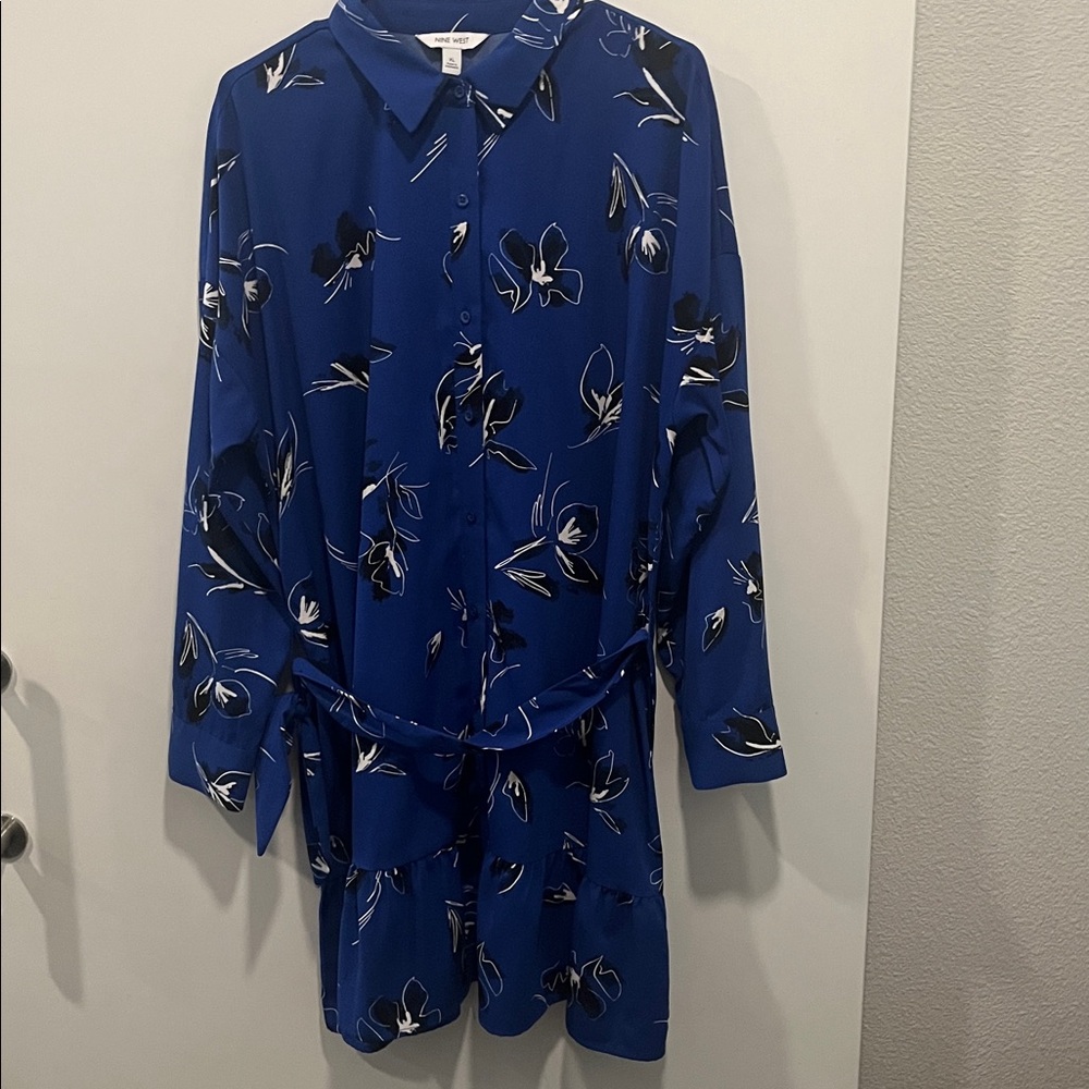 Nine West Royal Blue Floral Button-Front Dress
